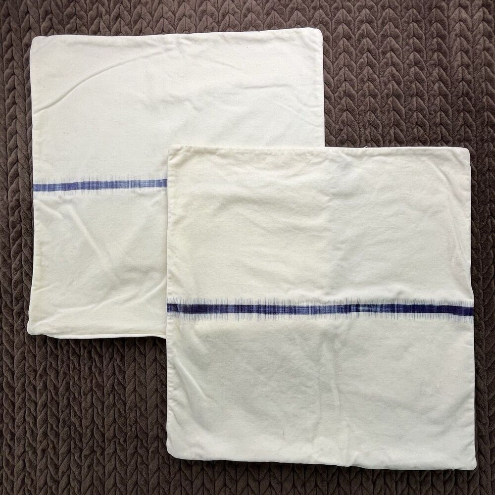 IKEA Sommar Pillowcase Set of 2 Cream Blue Watercolor Stripe 19”x18” Home Decor